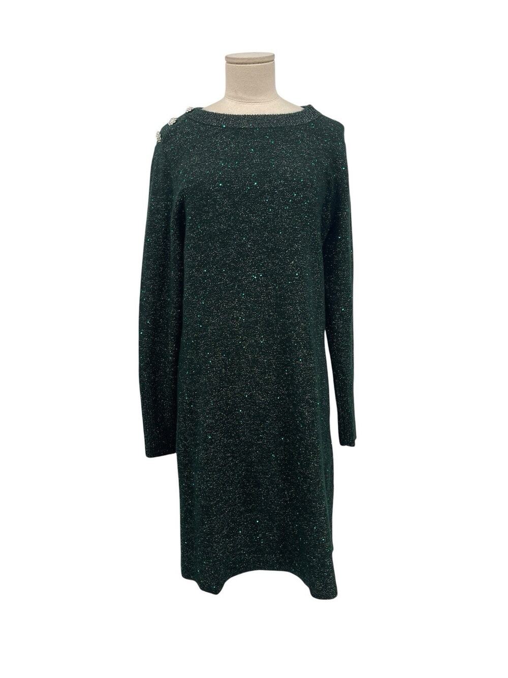 NWT Lilly Pulitzer Morgen Sequin Sweater Dress Evergreen Metallic Size Large